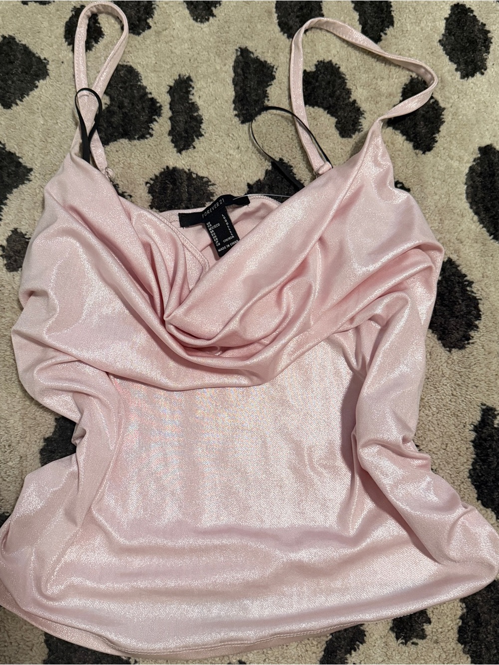 Forever 21 Shimmery Light Pink Cowl Neck Crop Top